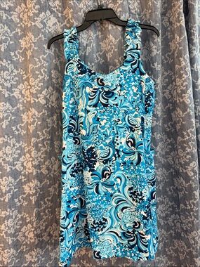 Lilly Pulitzer Turquoise and Navy Swirl Sleeveless Shift